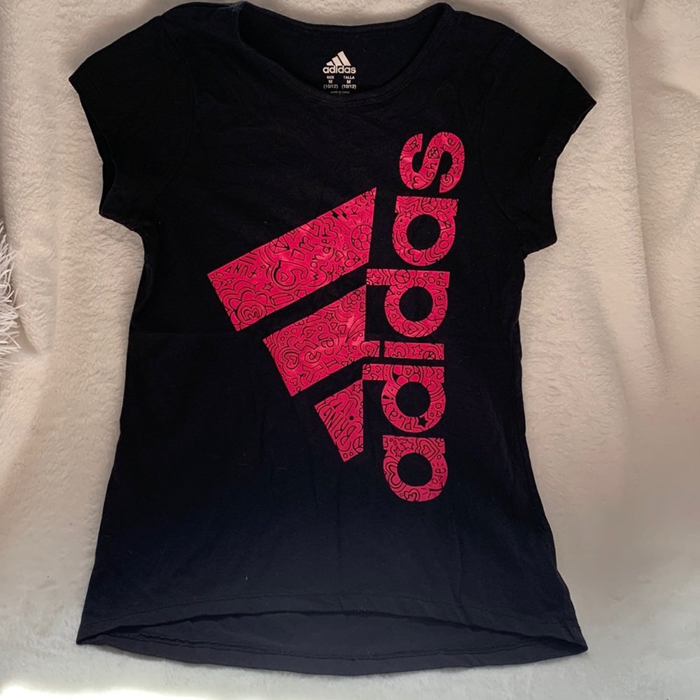 Adidas- girls tee shirt- black and pink